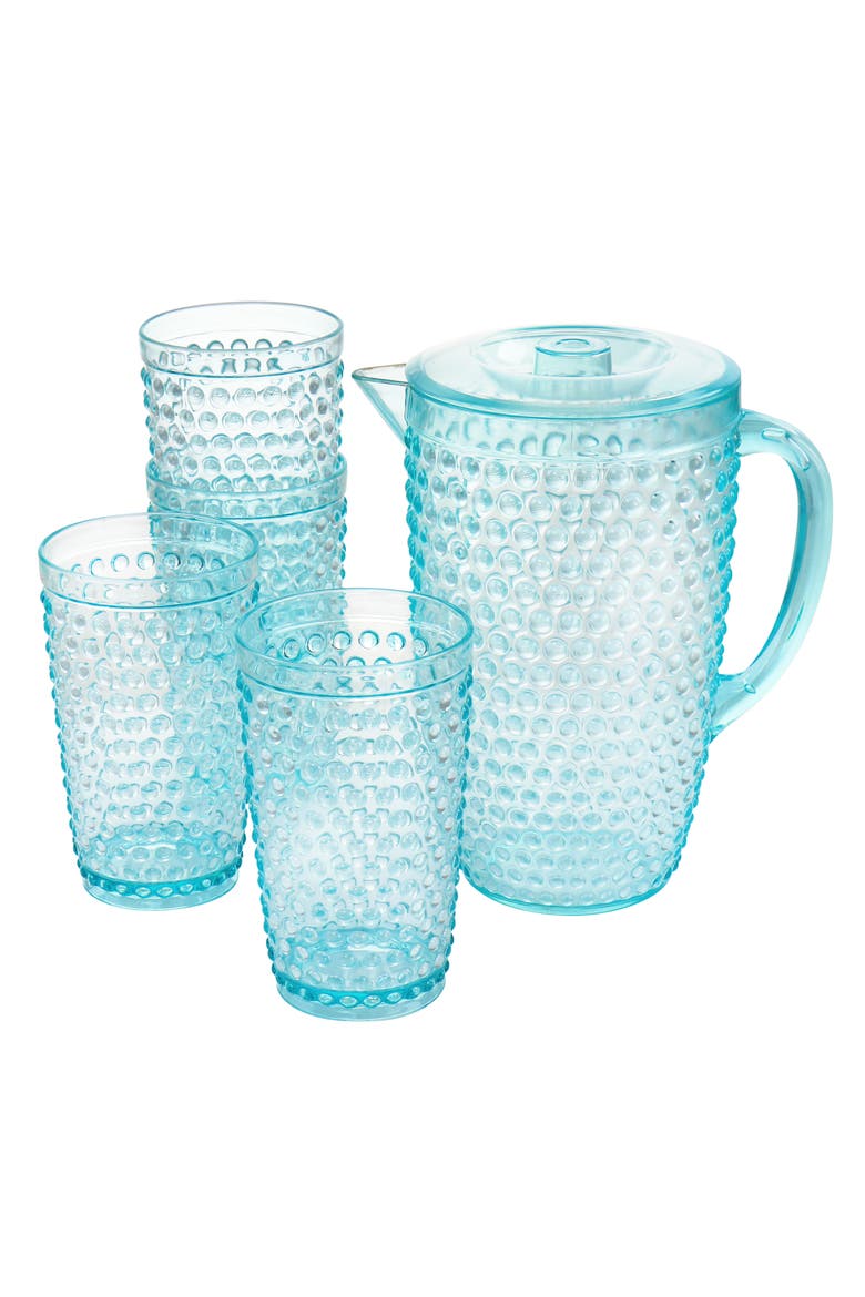Malone 5 Piece Plastic Pitcher and Tumbler Set, Main, color, Clear