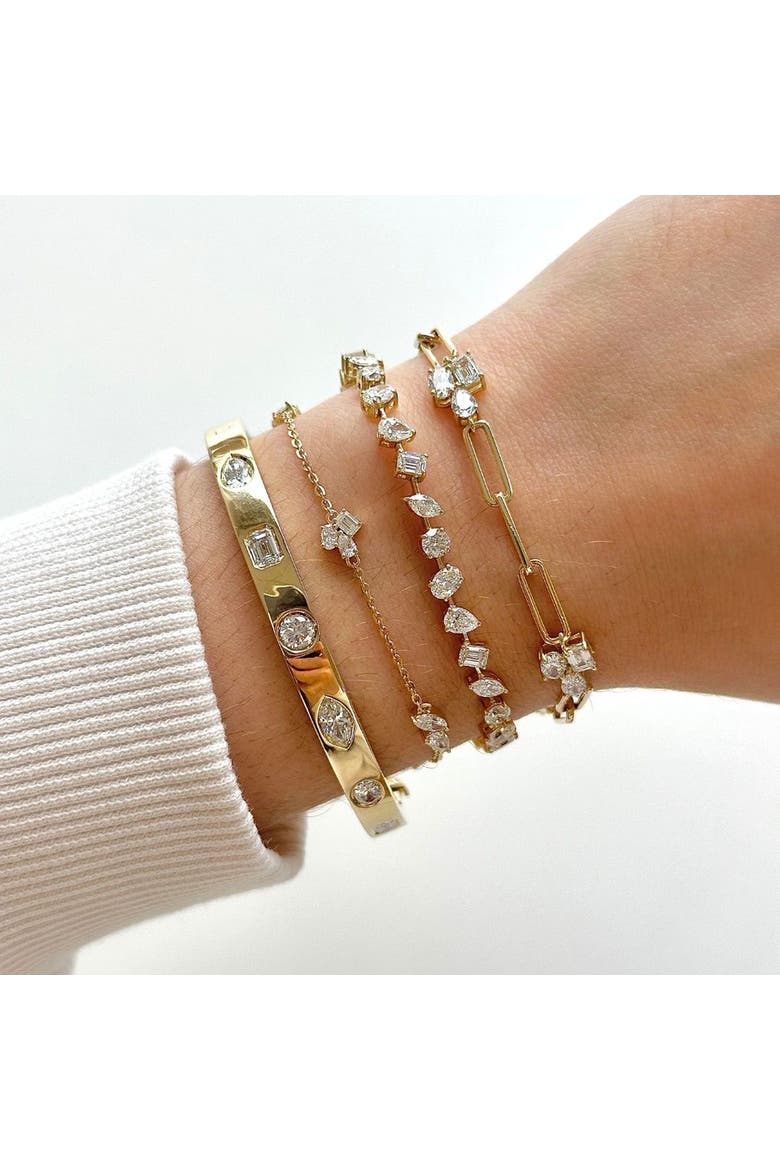 Multi Shape Cluster Paperclip Lab Diamond Bracelet in 14K, Alternate, color, Yellow Gold