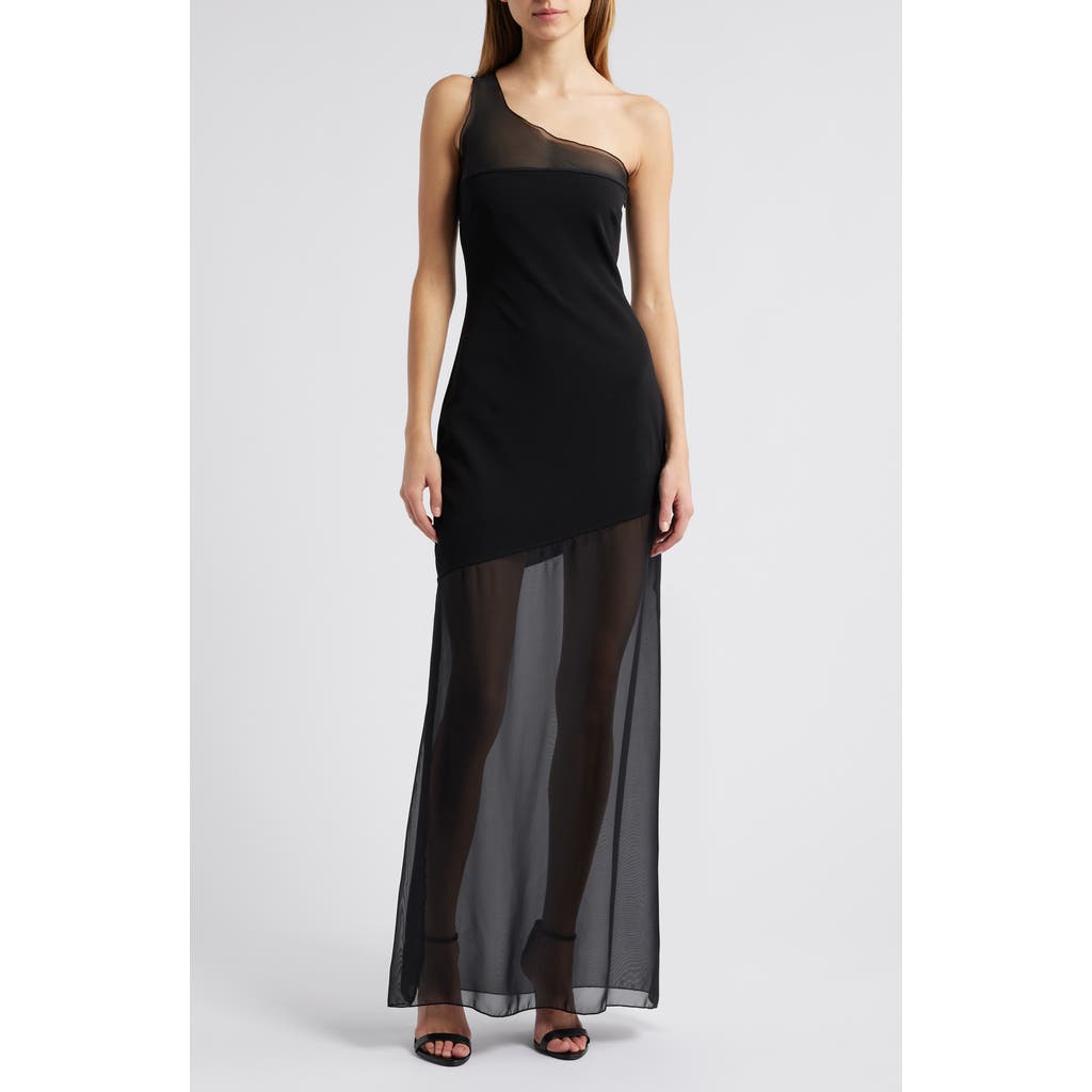 LULUS LULUS ONE-SHOULDER MIXED MEDIA GOWN