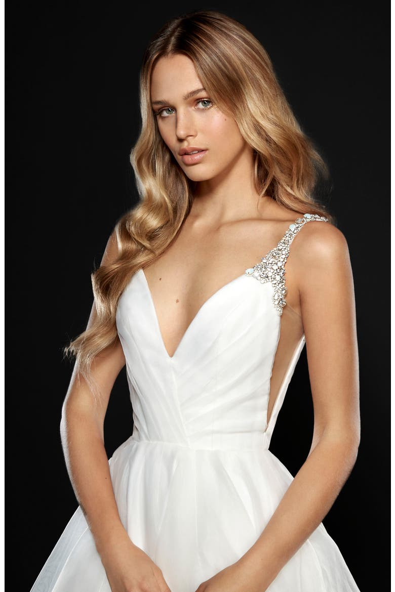 Dare Embellished Draped Organza Ballgown, Alternate, color, IVORY