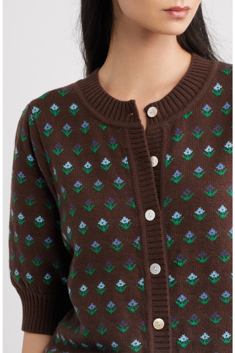 Christine Floral Short Sleeve Cardigan, Alternate, color, COTTAGE FLORAL