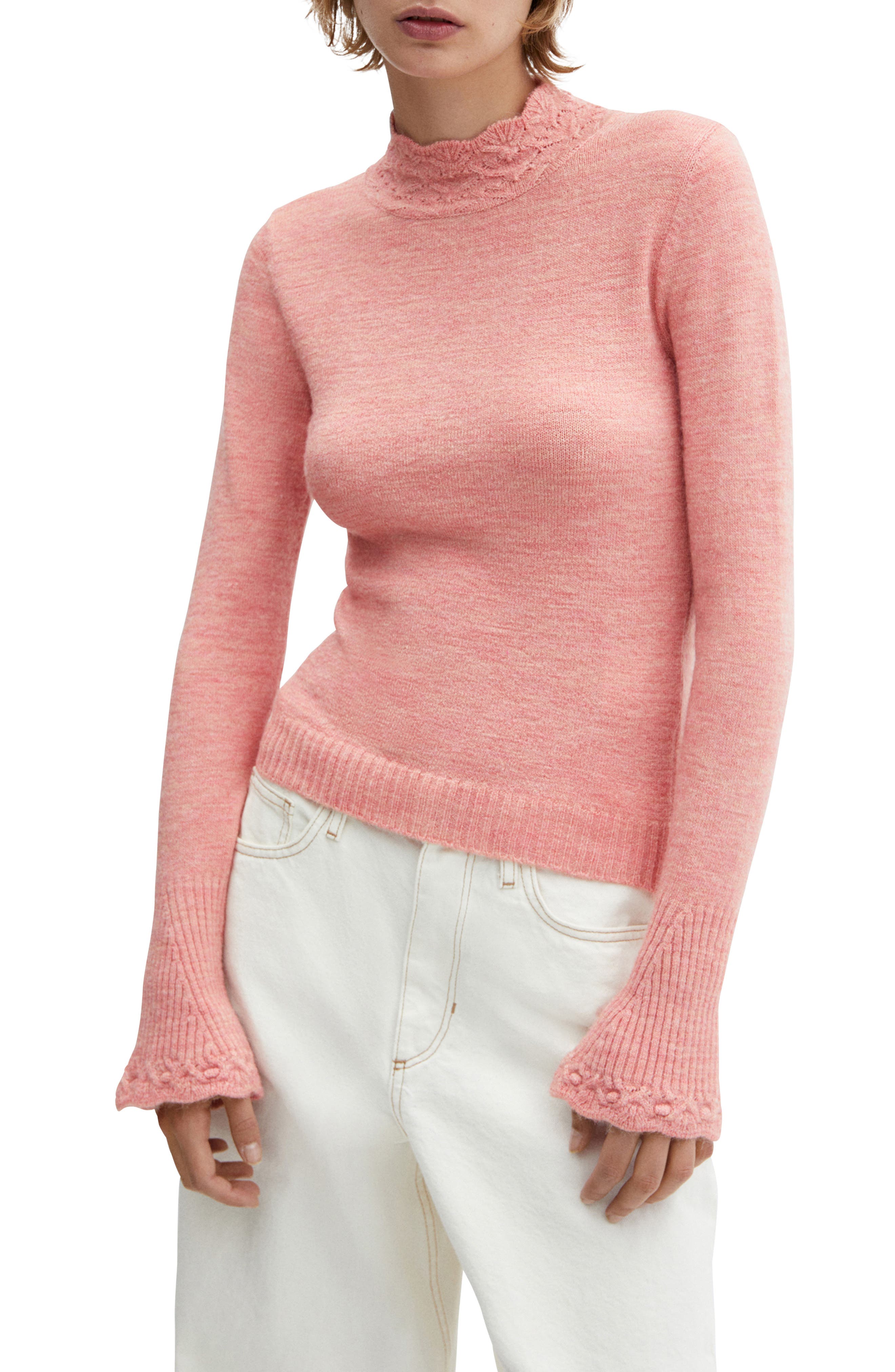 Mock Neck Flare Cuff Sweater