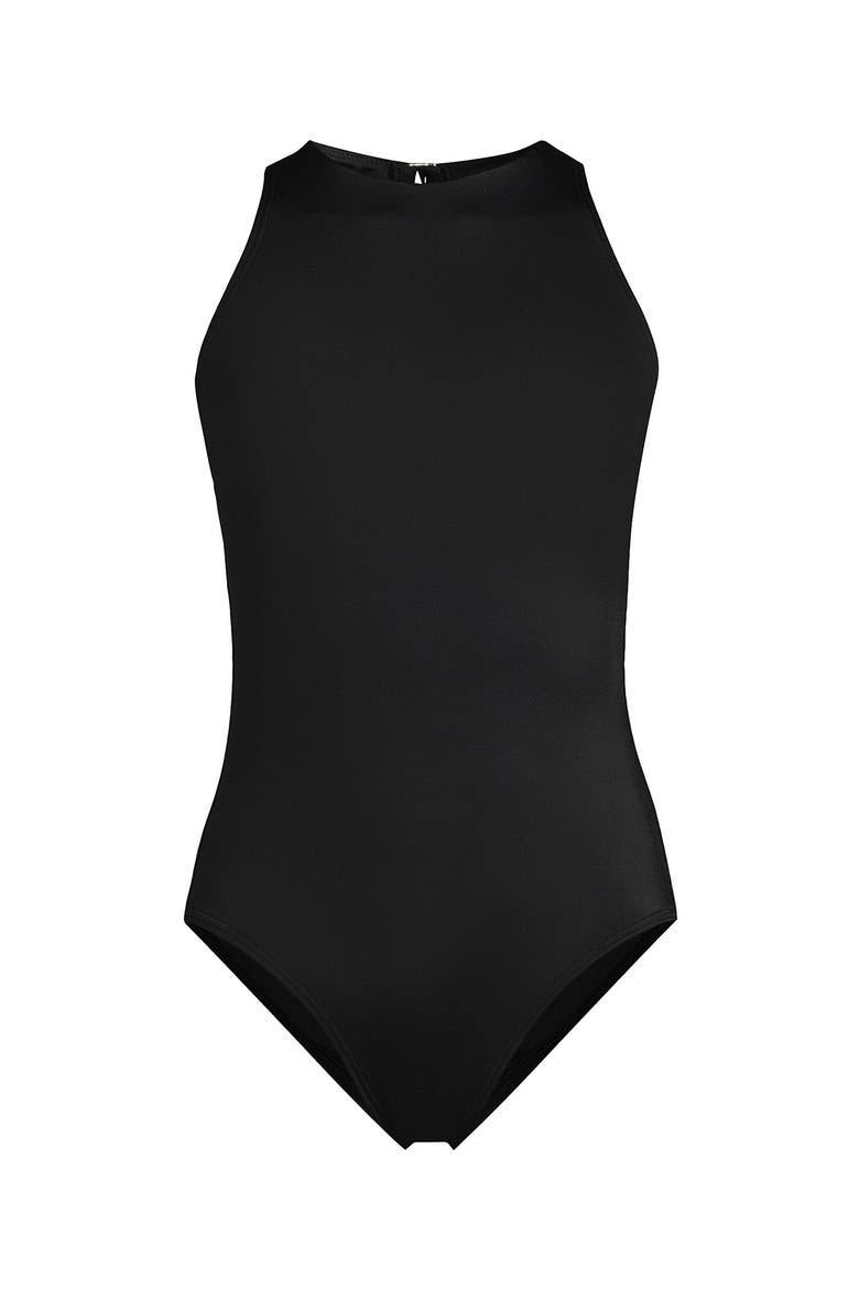 D-Cup Tugless High Neck Portrait Back One Piece Swimsuit, Alternate, color, Black