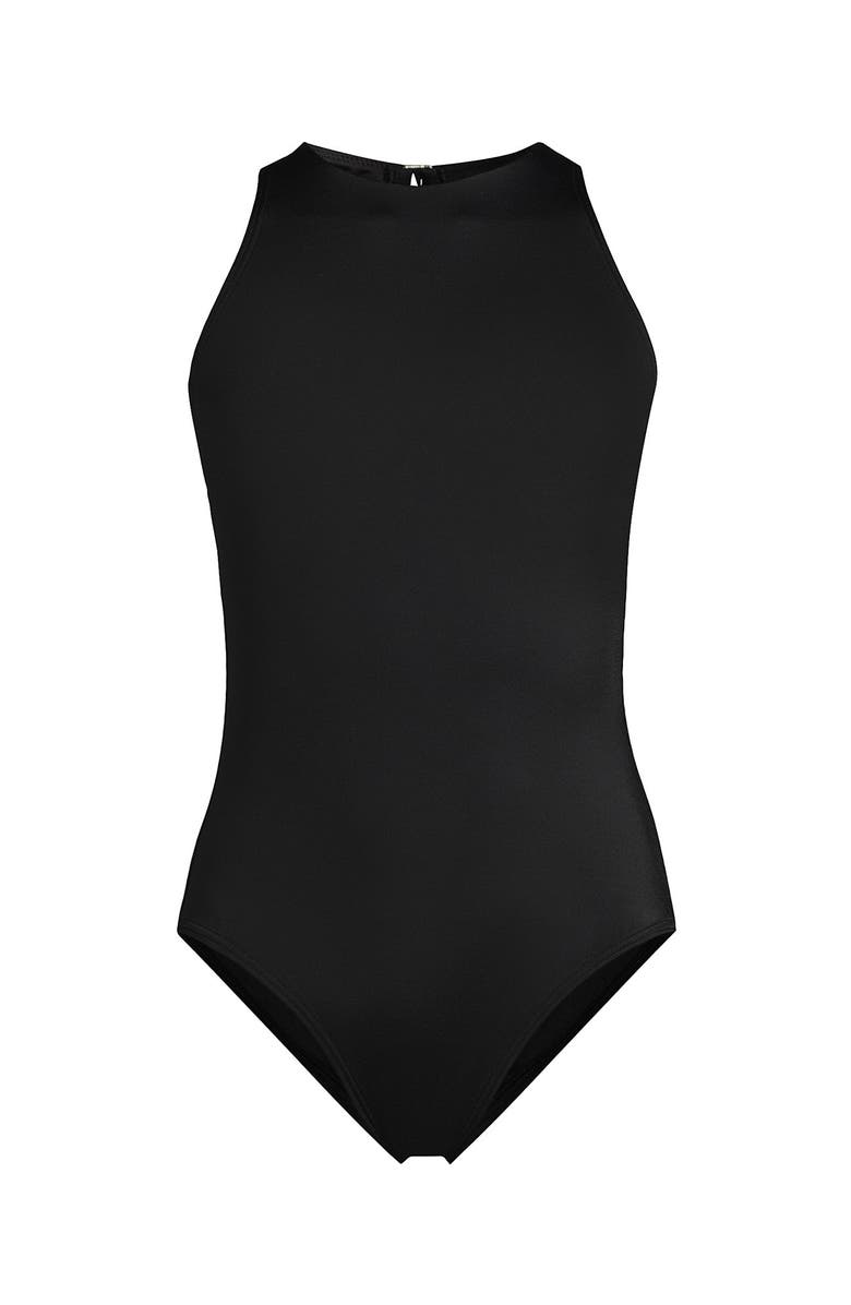 Lands' End Tugless High Neck Portrait Back One Piece Swimsuit, Alternate, color, Black