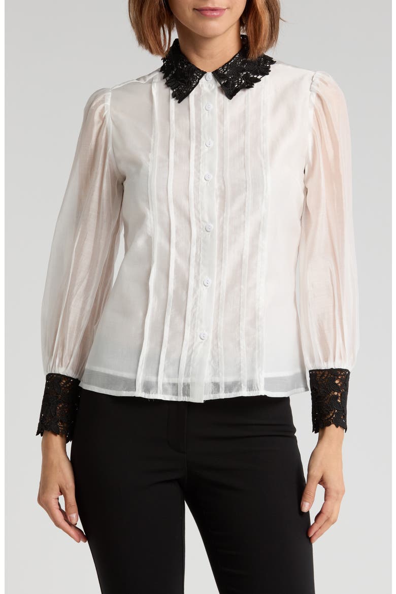Jaycee Lace Collar Button-Up Shirt, Main, color, ANTIQUE WHITE/ BLACK