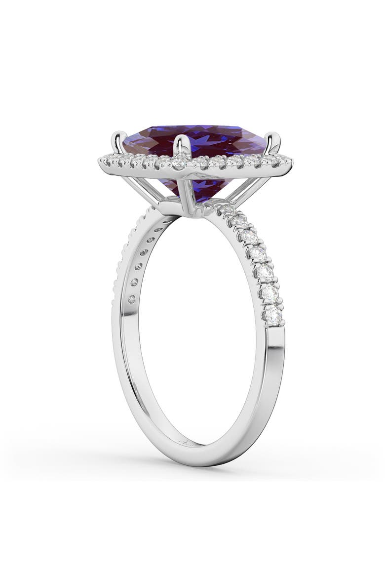 Princess Cut Halo Lab Alexandrite & Diamond Engagement Ring 14K, Alternate, color, 3.47ct/White Gold
