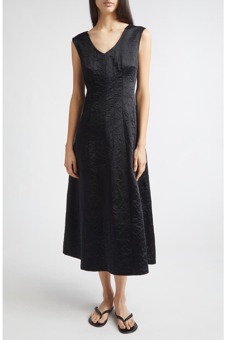Koda Crinkle Cotton Blend Midi Dress, Main, color, BLACK