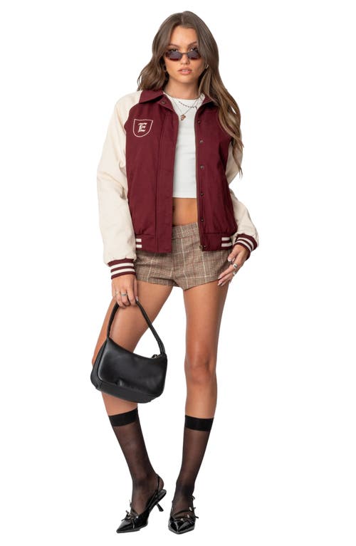 Edikted Varsity Oversized Bomber Jacket In Burgundy