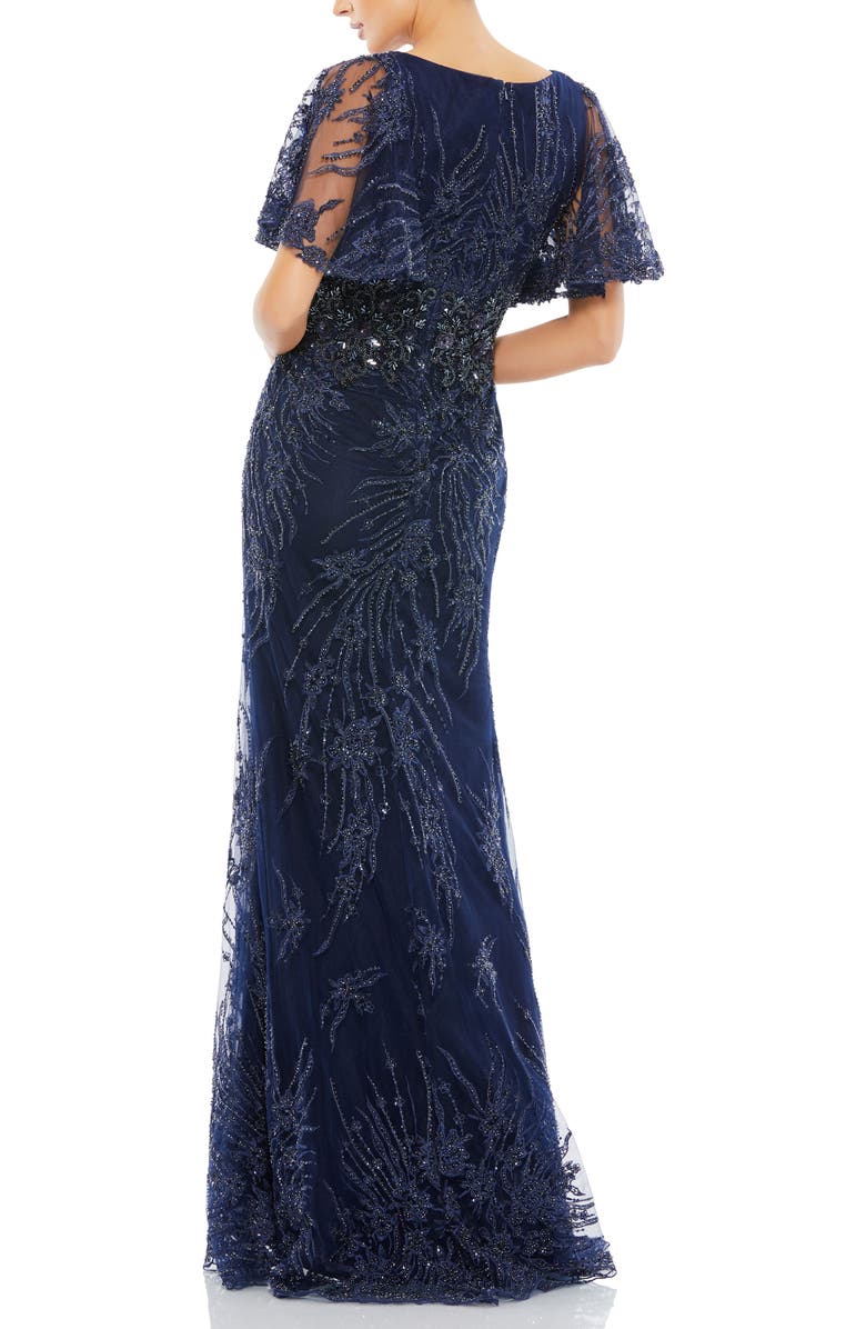 Mac Duggal Vintage Flutter Sleeve Evening Gown, Alternate, color, Midnight