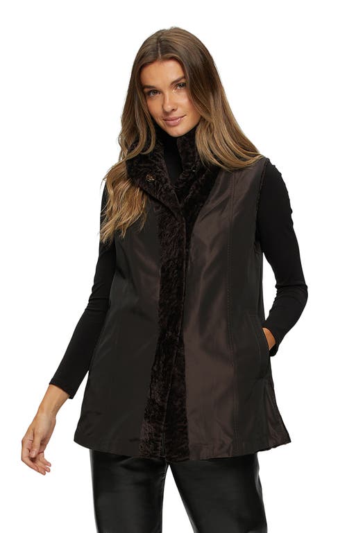 Gorski Shearling Lamb Hooded Vest Reversible To Taffeta In Black
