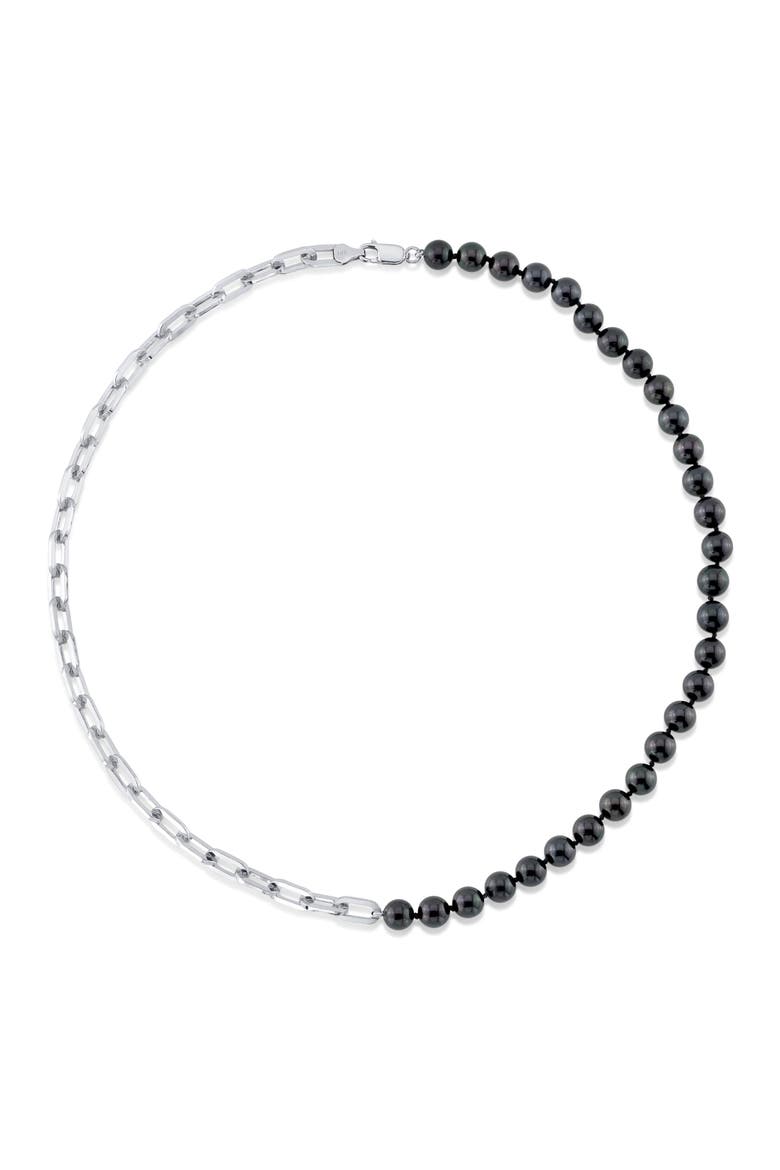 7.5-8.0mm Black Freshwater Pearl & Chain Blake Necklace, Main, color, Sterling Silver Chain