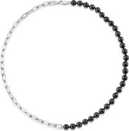The Pearl Source 7.5-8.0mm Black Freshwater Pearl & Chain Blake Necklace