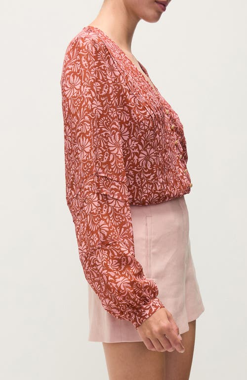 Shop Veronica Beard Ashlynn Floral Pintuck Silk Top In Dark Persimmon Multi