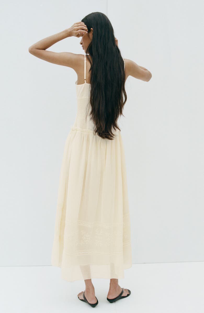 MANGO Embroidered Detail Sleeveless Maxi Dress, Alternate, color, Off White