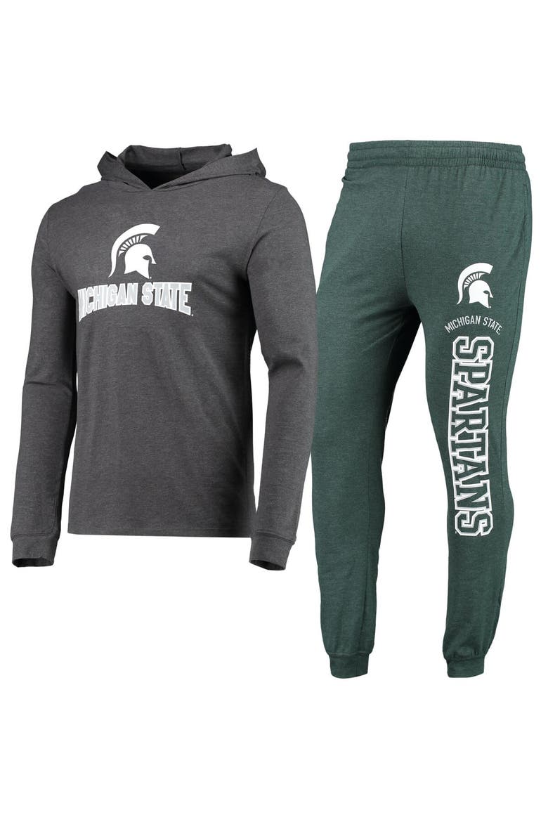 Men's Concepts Sport Green/Heather Charcoal Michigan State Spartans Meter Long Sleeve Hoodie T-Shirt & Jogger Pajama Set, Main, color, Green