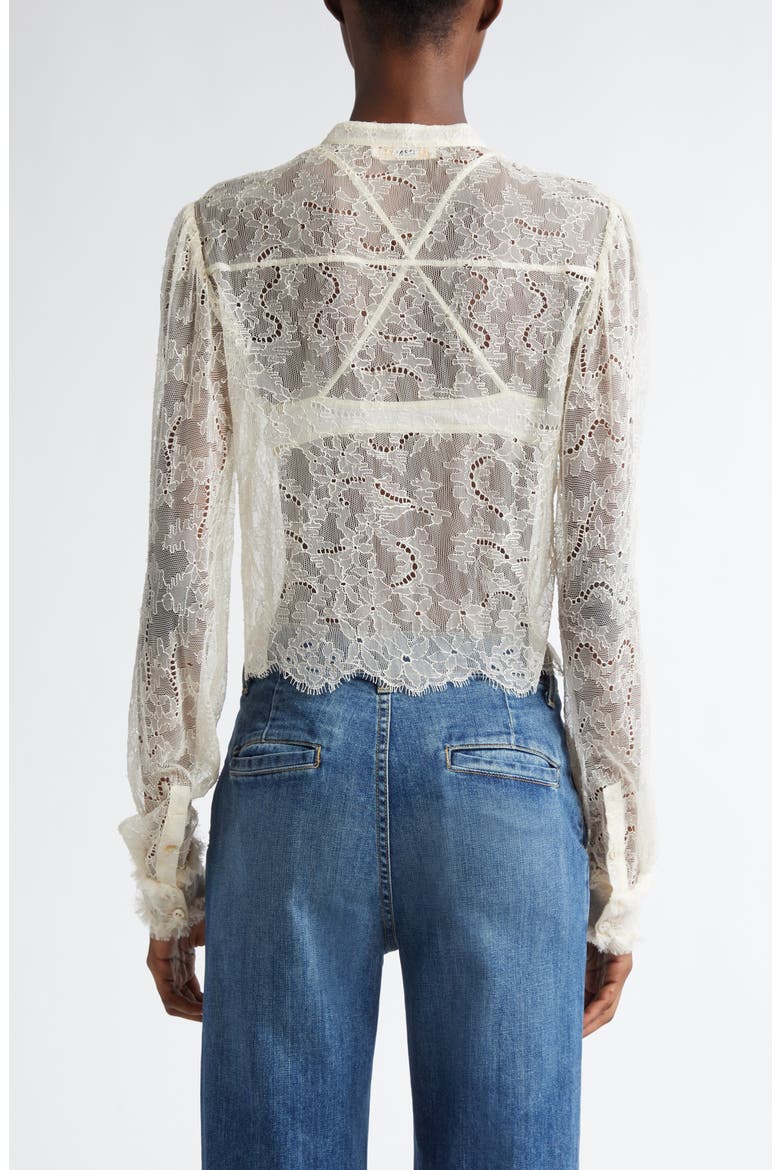 Cecile Ruffle Sheer Lace Top, Alternate, color, COWRIE