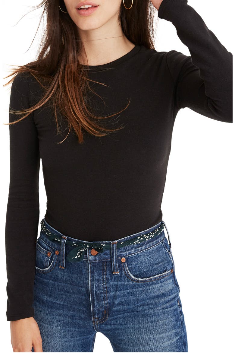 Crewneck Bodysuit, Main, color, TRUE BLACK