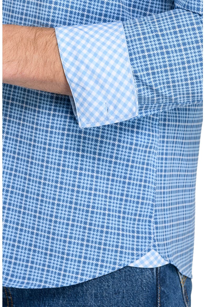 Houndstooth Plaid Stretch Button-Up Shirt, Alternate, color, LIGHT BLUE/ NAVY