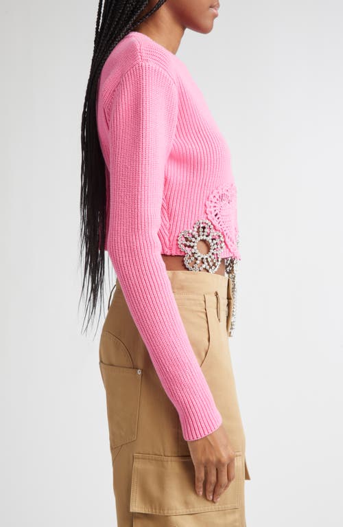 Area Crystal Crochet Crop Sweater In Pink