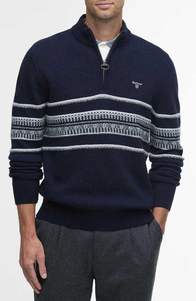 Barbour Kepwick Stripe Wool Half Zip Sweater, Main, color, Navy