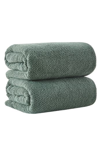 Woven & Weft Loop Textured 2-pack Bath Towels In Green