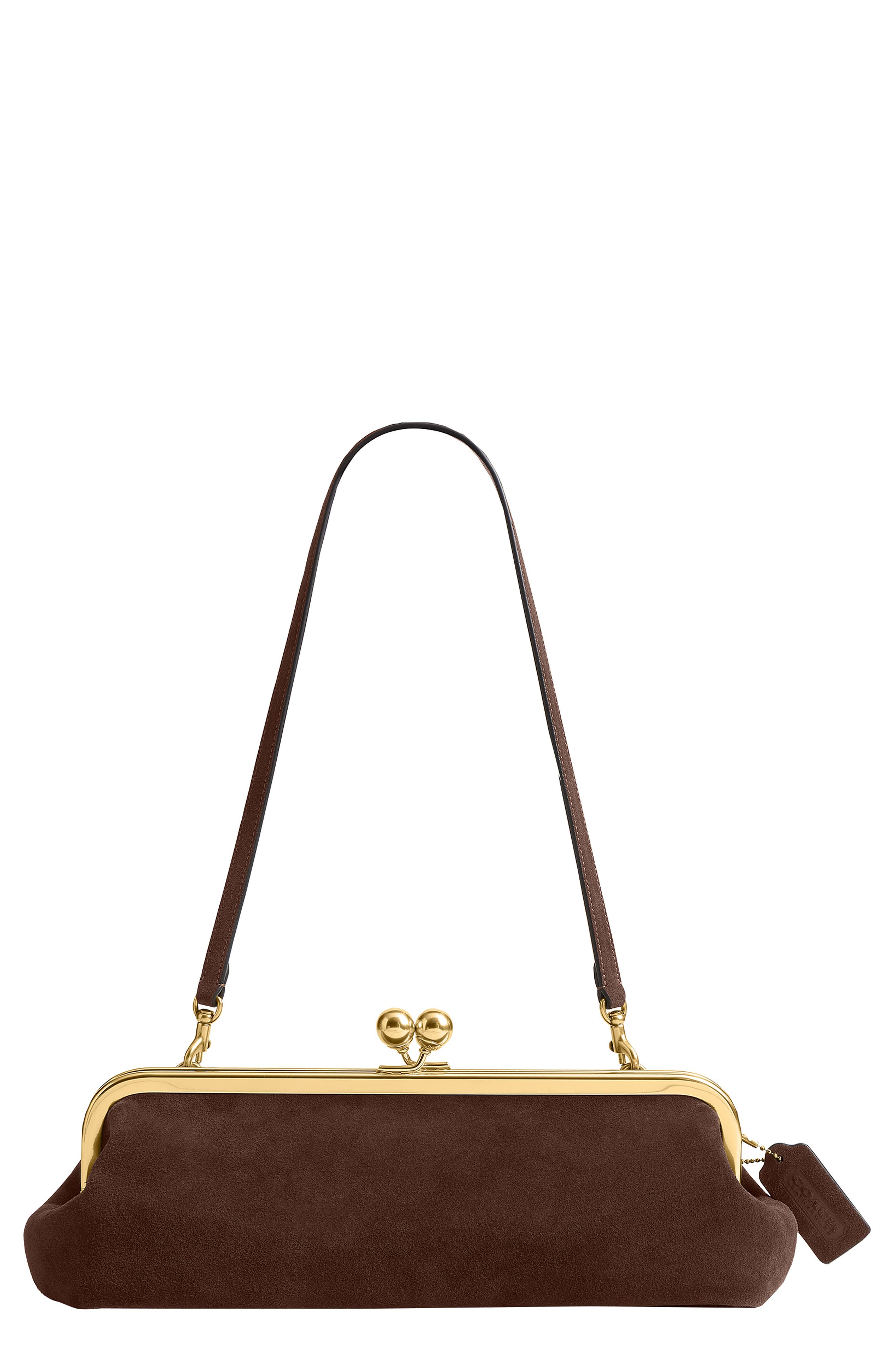 Kisslock Frame Bag 30 Suede Clutch, Main, color, B4/ DARK CHOCOLATE