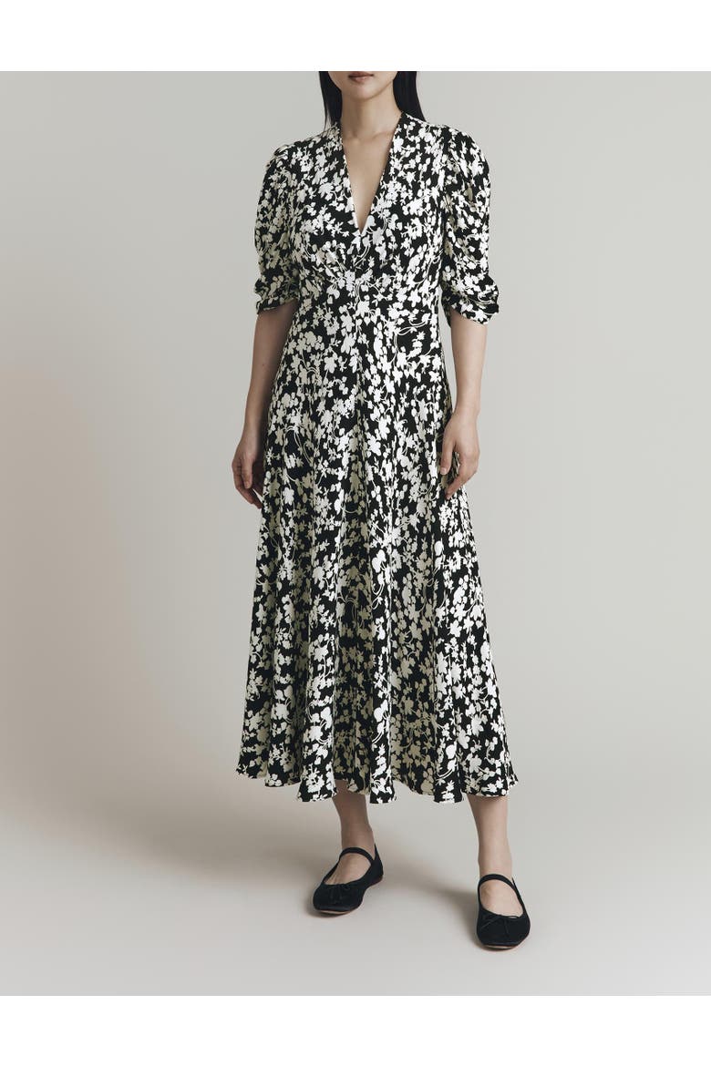 Madi Crepe Floral Midi Dress, Alternate, color, Mono Floral