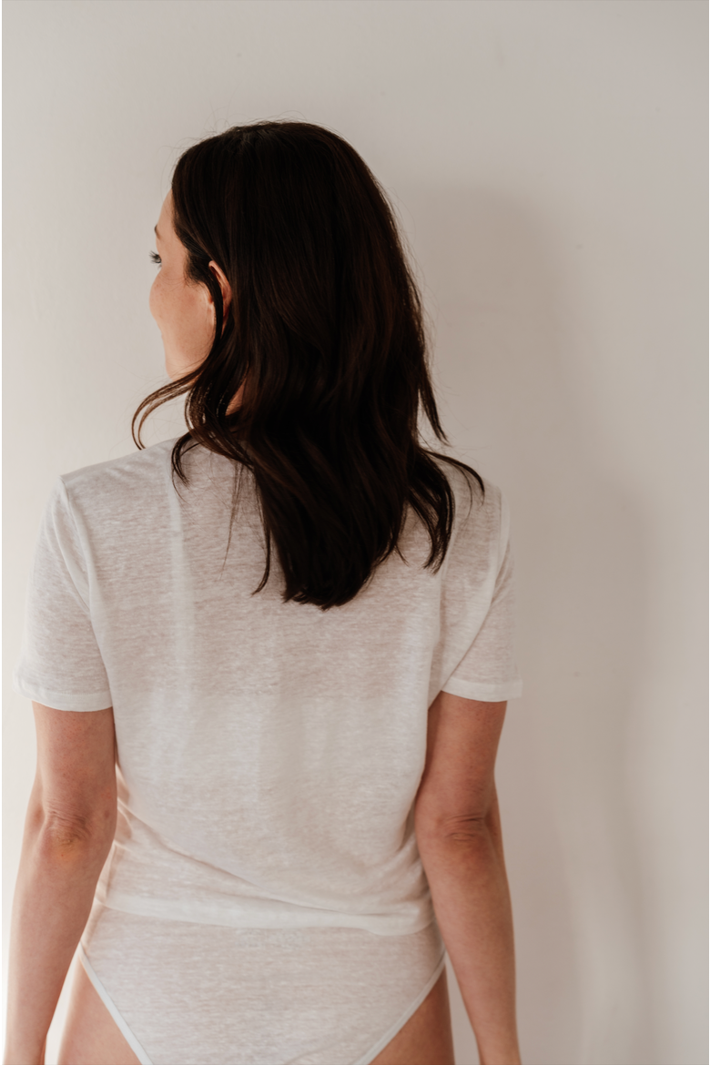 100% Organic Linen Cropped Tee, Alternate, color, White