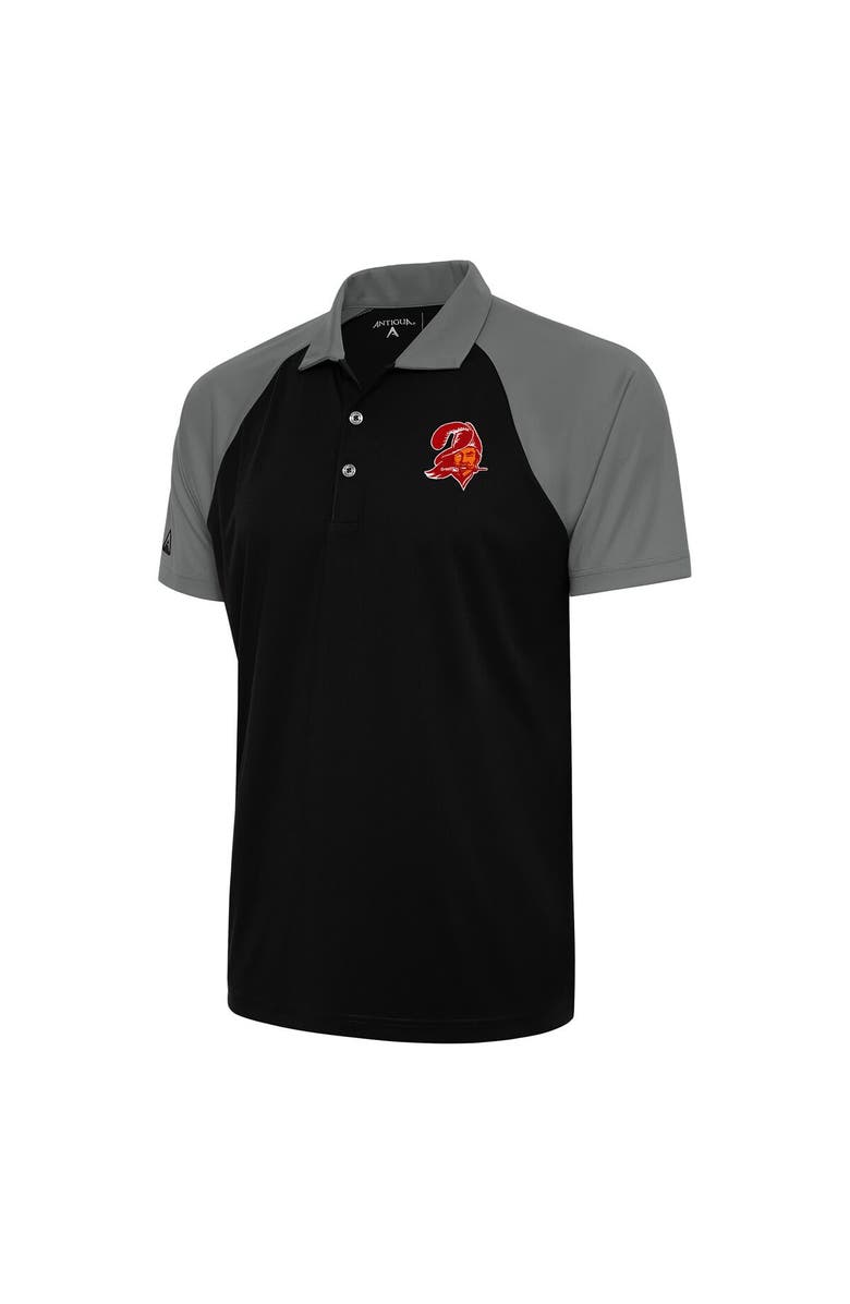ANTIGUA Men's Antigua Black/Steel Tampa Bay Buccaneers Team Logo Throwback Nova Polo, Main, color,