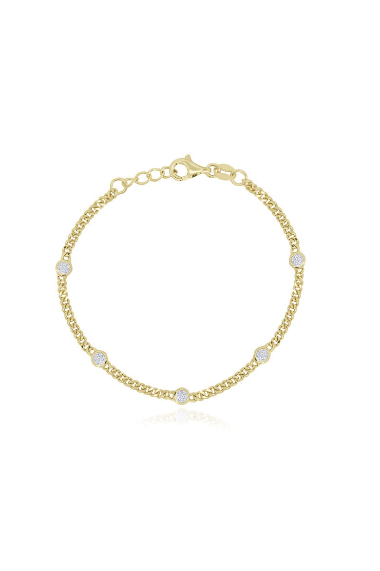 CZ Station Curb Chain Bracelet, Main, color, Gold Plated Sterling Silver