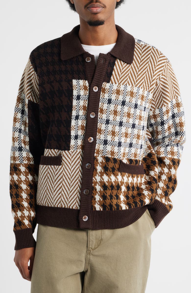 Obey Patchwork Cardigan, Alternate, color, Brown Multi