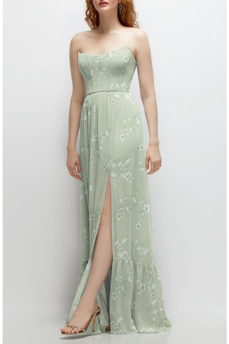 Strapless Corset Chiffon Gown, Alternate, color, VINTAGE PRIMROSE SAGE