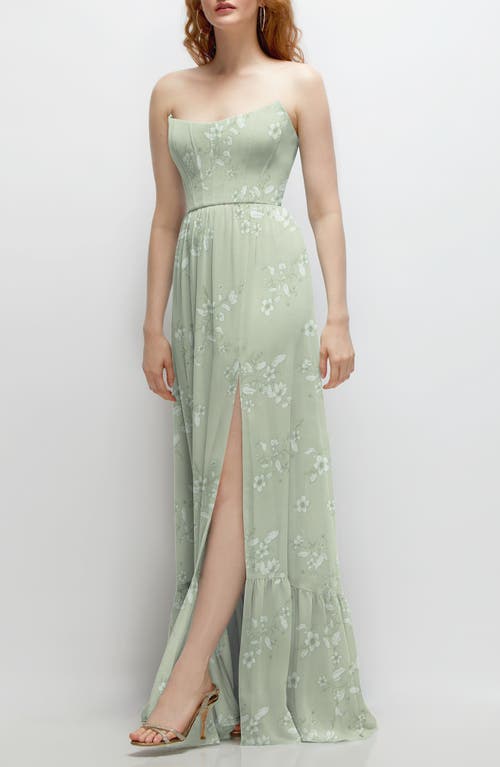 Dessy Collection Strapless Corset Chiffon Gown In Vintage Primrose Sage