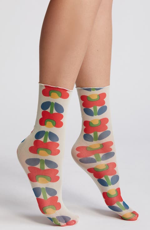 Retro Floral Mesh Socks