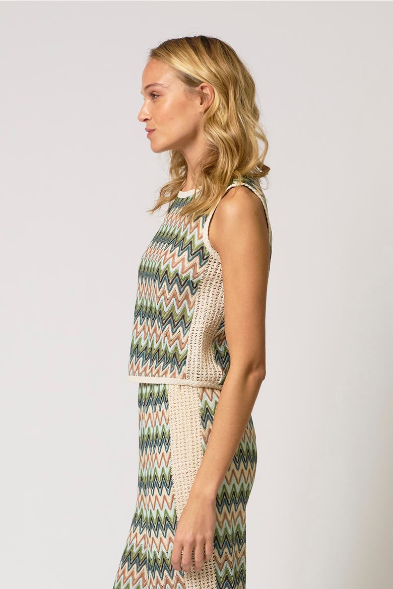Celine Rainbow Crochet Knit Button-Back Shell, Alternate, color, NEUTRAL MULTI