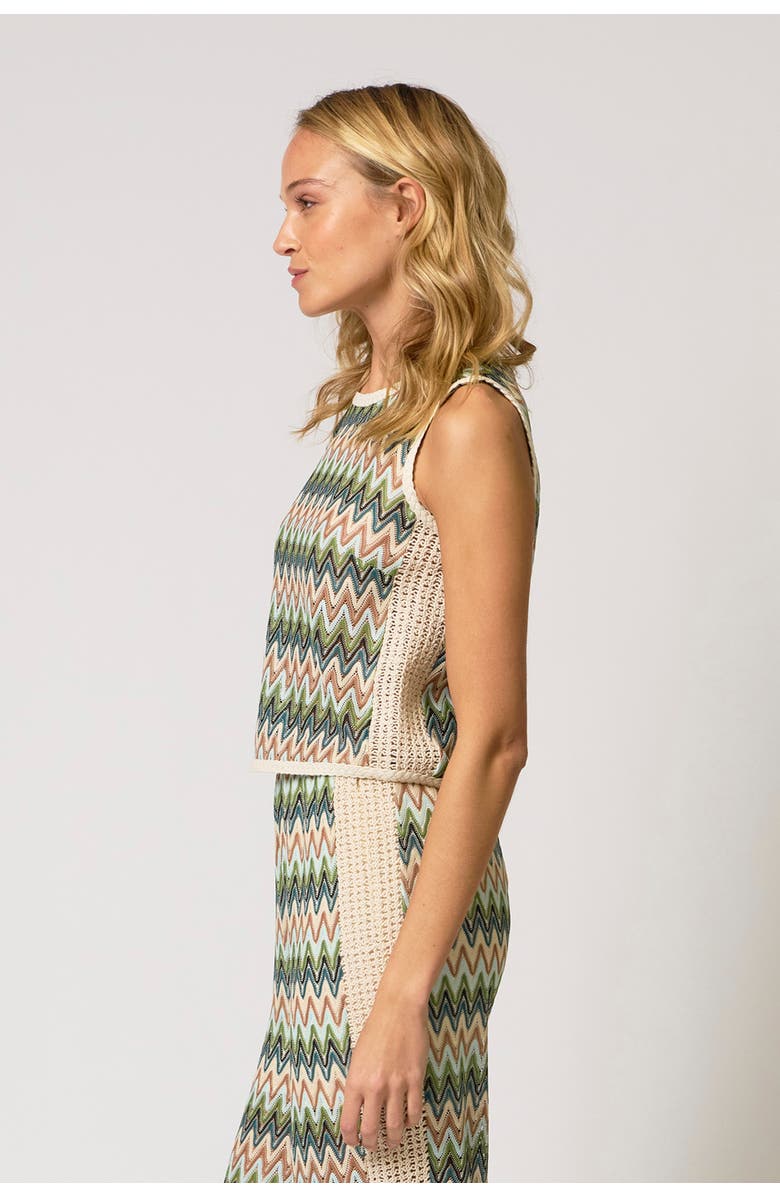 Central Park West Celine Rainbow Crochet Knit Button-Back Shell, Alternate, color, Neutral Multi