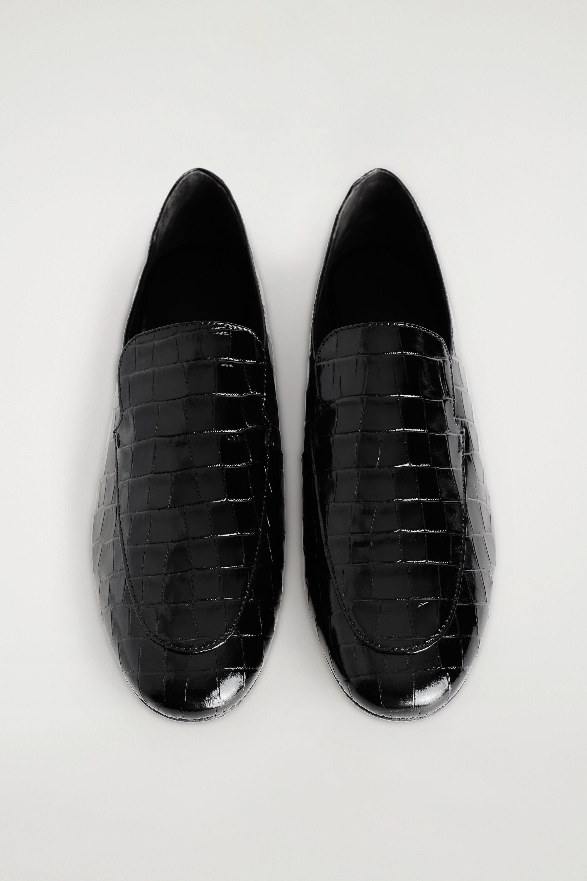 Croc-Effect Leather Loafers, Alternate, color, BLACK / CROC EFFECT