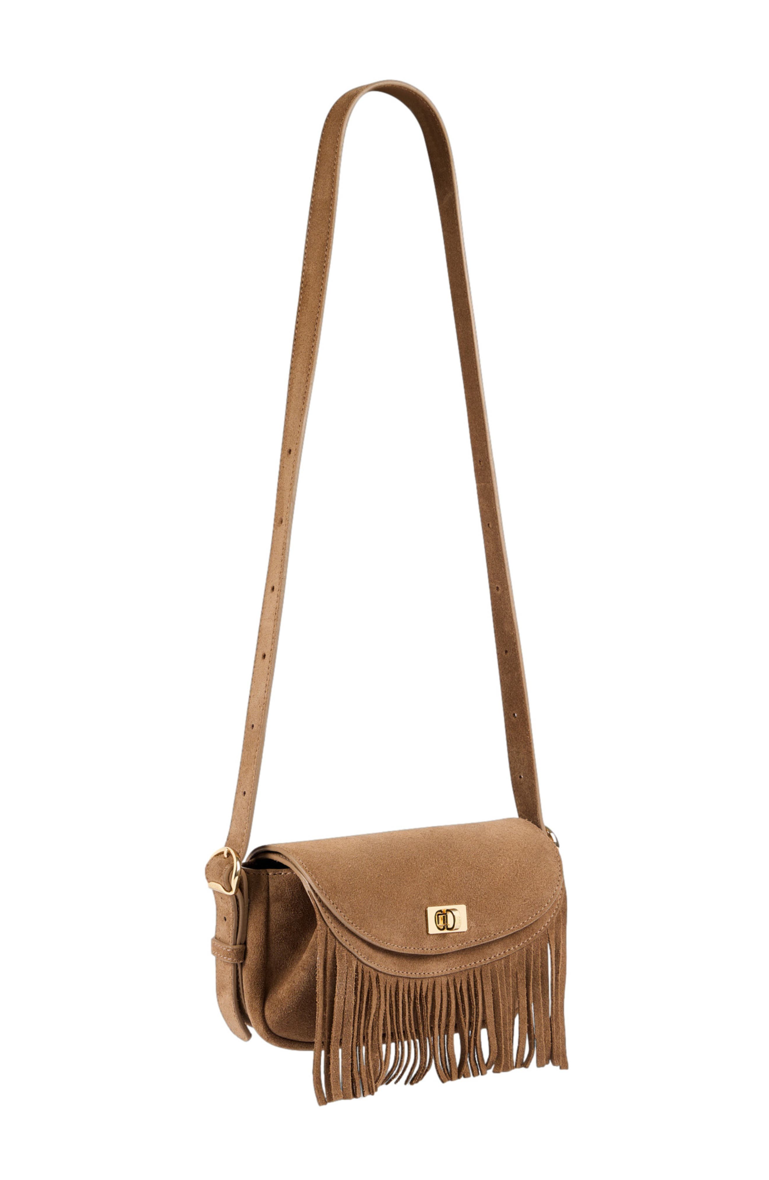 SANDRO Mini Mambo suede bag, Alternate, color, Caramel