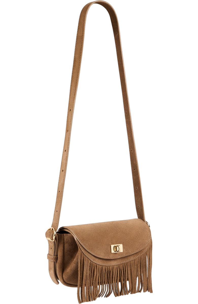 SANDRO Mini Mambo suede bag, Alternate, color, Caramel