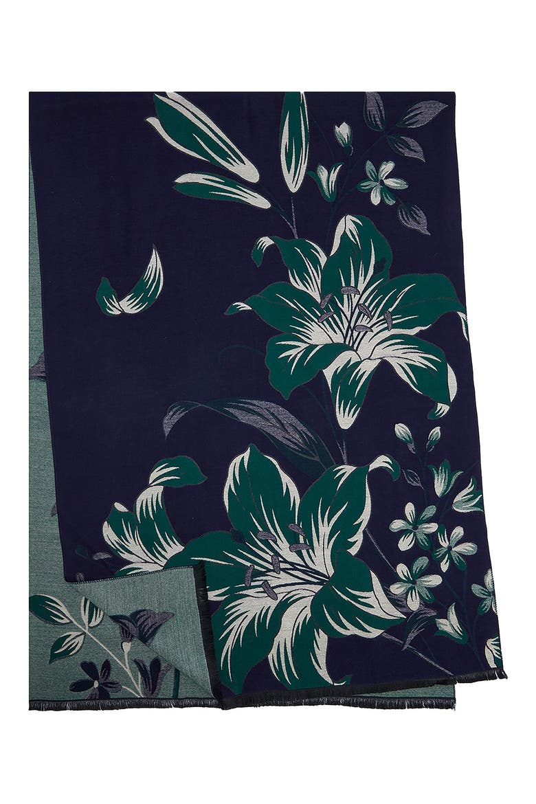 Floral Reversible Scarf, Main, color, NAVY