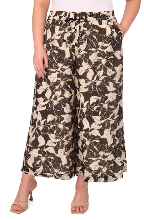 Floral Wide Leg Ankle Pants (Plus)