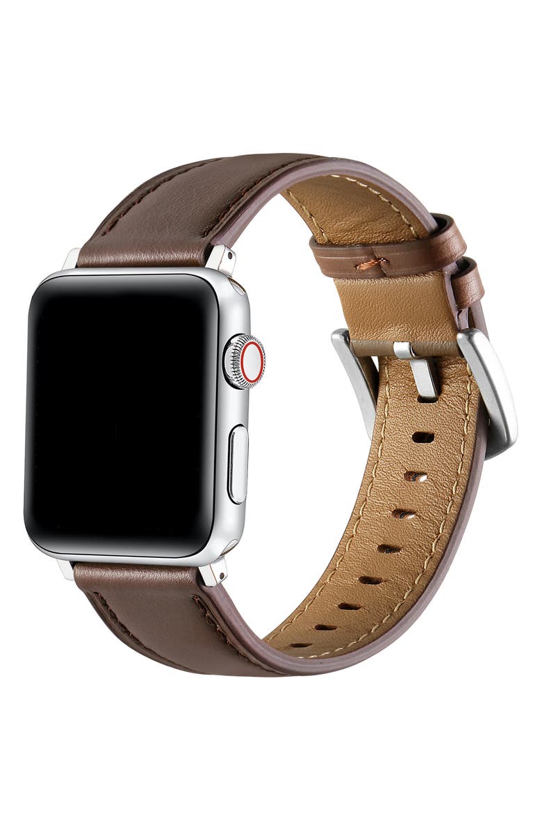 The Posh Tech Drake Leather Apple Watch<sup>®</sup> Watchband, Alternate, color, Chocolate