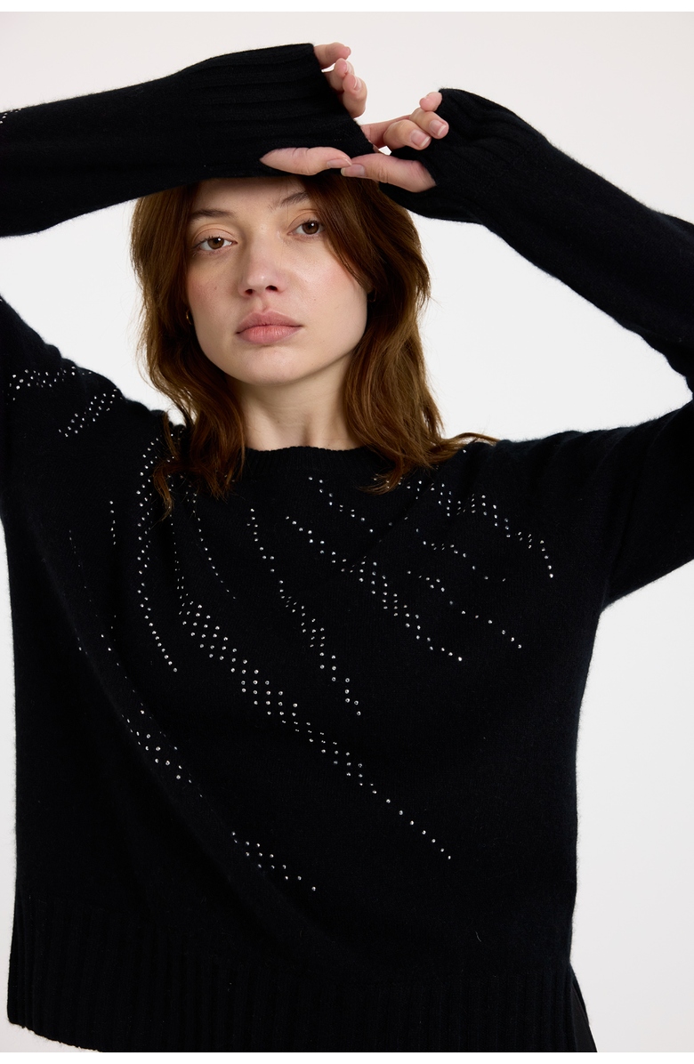 Brodie Pure Cashmere Hot Fix Zebra 100% Cashmere Sweater, Alternate, color, Black