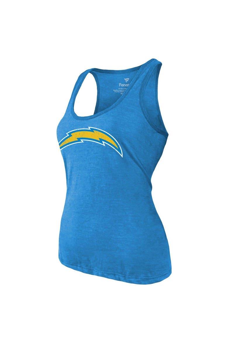 Women's Majestic Threads Justin Herbert Heathered Powder Blue Los Angeles Chargers Name & Number Tri-Blend Tank Top, Alternate, color, Powder Blue