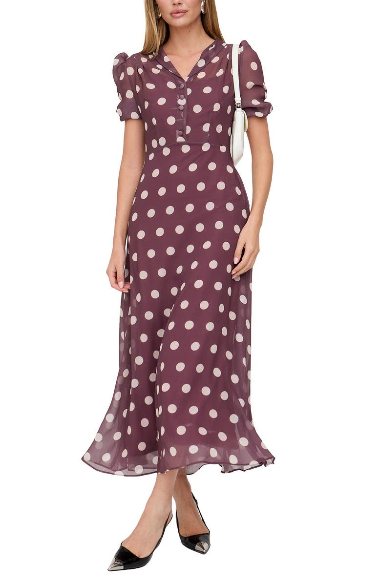 Lily and Lionel London Julia Button Down Print Maxi Dress, Main, color, Polka Dot