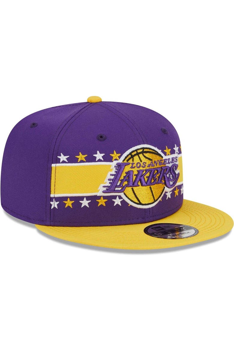 Men's New Era Purple Los Angeles Lakers Banded Stars 9FIFTY Snapback Hat, Alternate, color, Purple