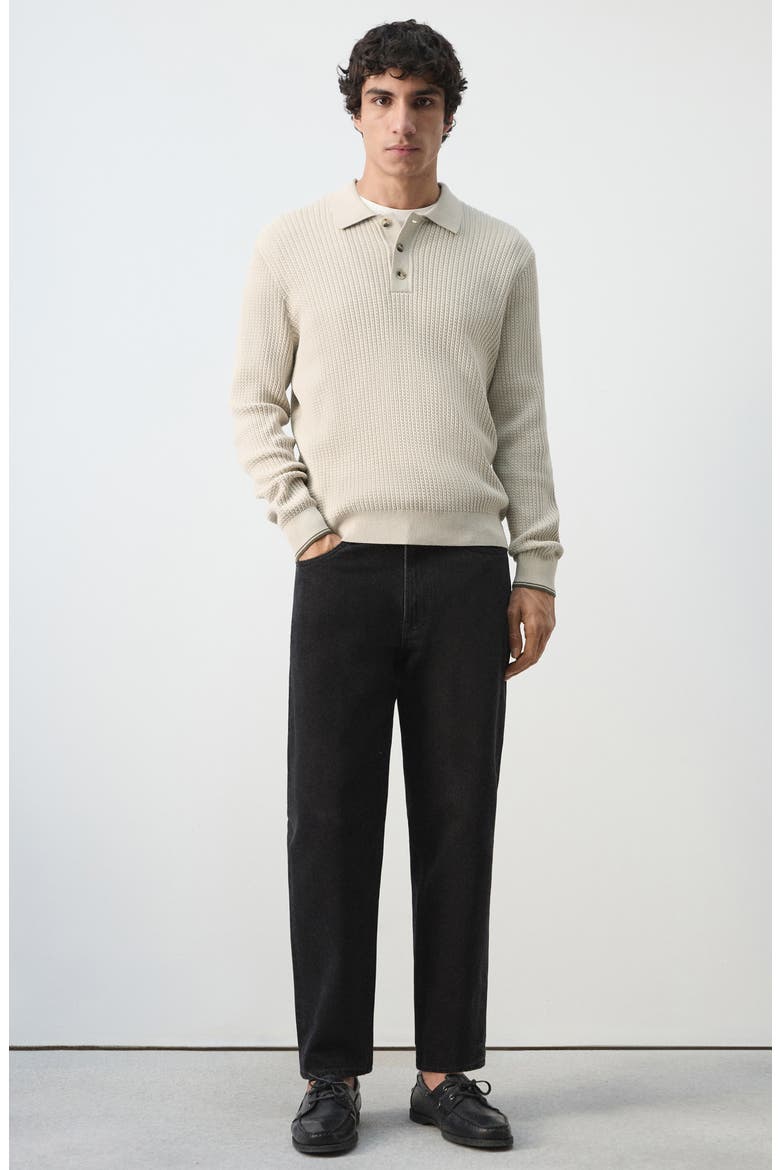 Braided Cotton Blend Polo Sweater, Alternate, color, SAND