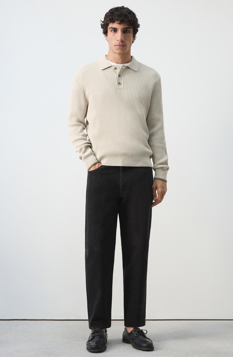 MANGO Braided Cotton Blend Polo Sweater, Alternate, color, Sand