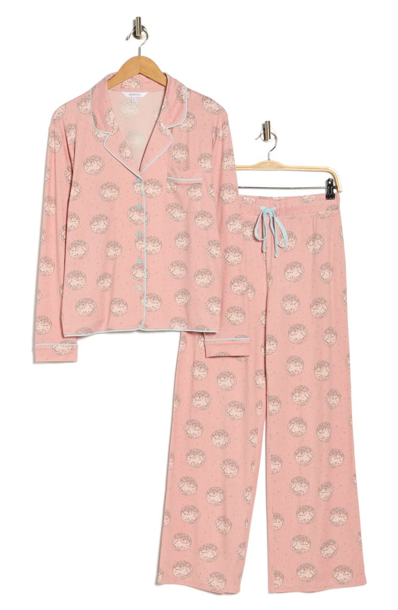 Honeydew Quiet Night Long Sleeve Button-Up Top & Pants Pajamas, Alternate, color, Rose Disco Balls