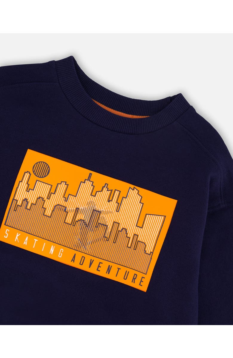 Deux par Deux Crew Ribbed Cuffs Long Sleeve French Terry Sweatshirt, Alternate, color, Dark Blue